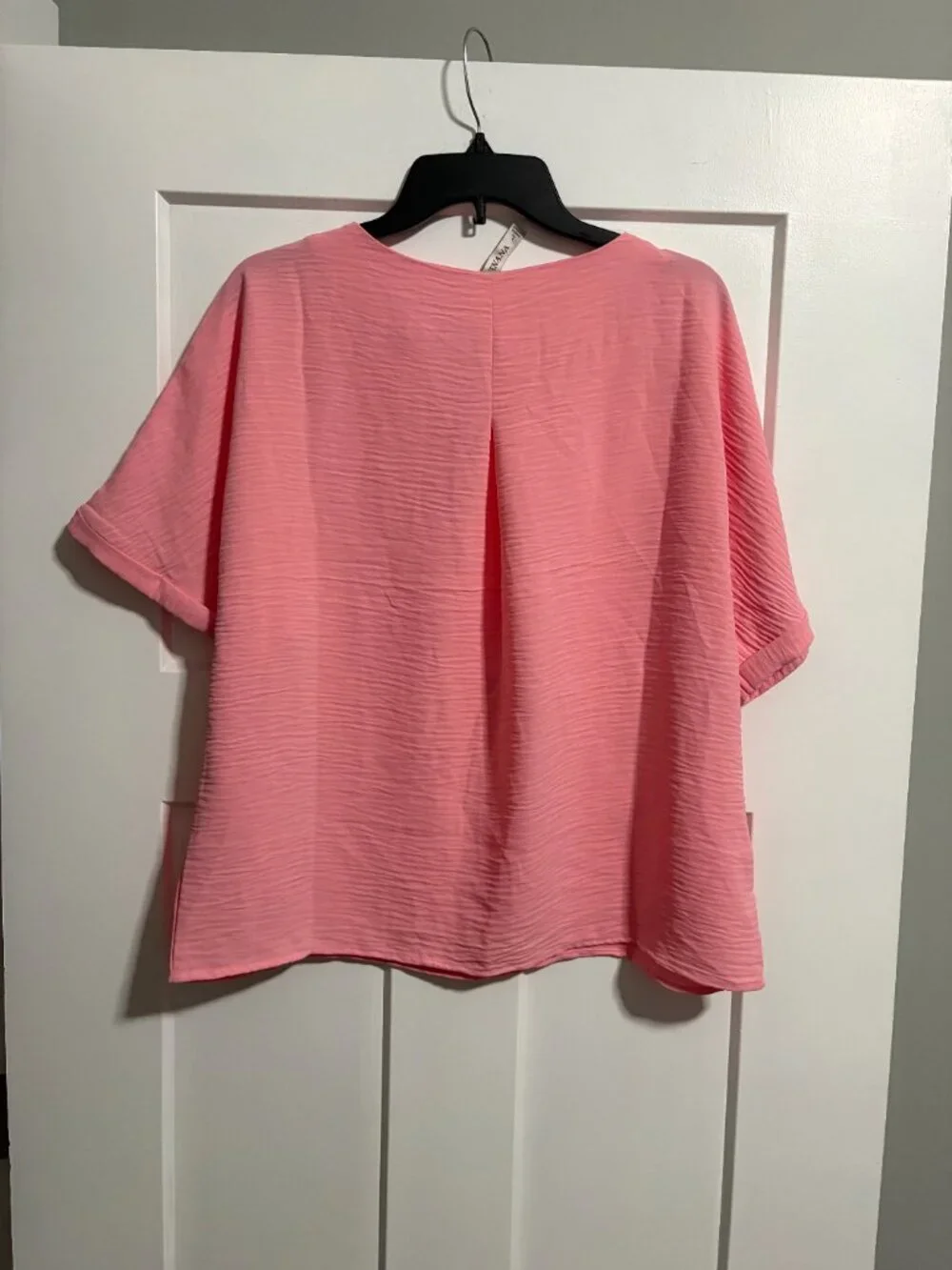 Zenana Pink Crinkle Comfort Lightweight Matching Pink Shorts set Blouse sz L NEW